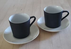 Vintage Mid Century Pair 2 Sets KENJI FUJITA Espresso Demitasse Cups BLACK matte